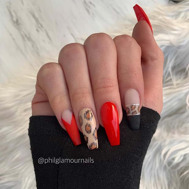 Red and Leopard Nails
