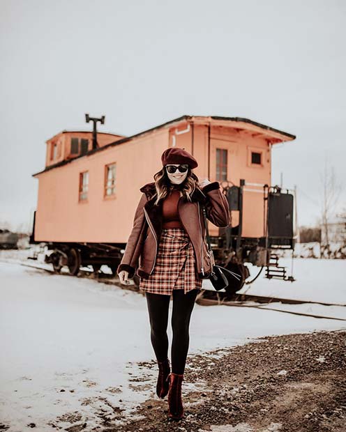 Stylish Skirt, Jacket and Beret Outfit
