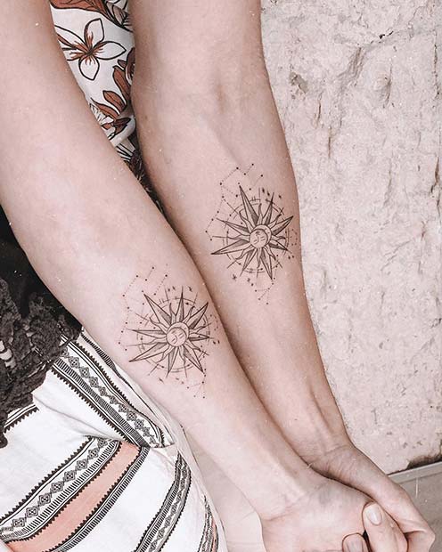 Matching Sun and Moon Tattoos