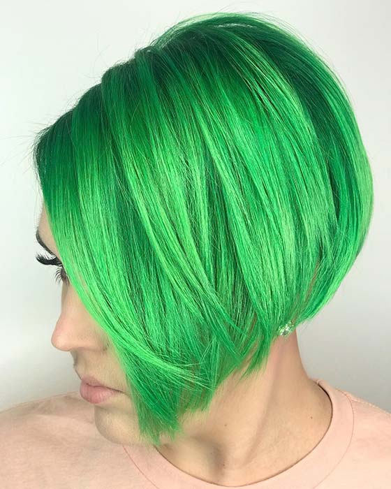 Super Short Stacked Bob in Vibrant Green 