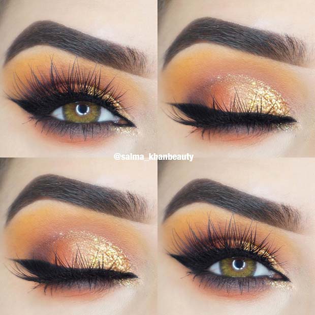 orange glitter eye makeup