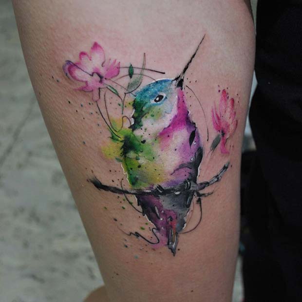 Watercolor Bird Tattoo Idea