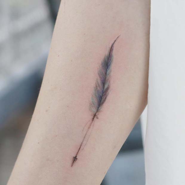 Arrow Tattoo Design with Delicate Feather