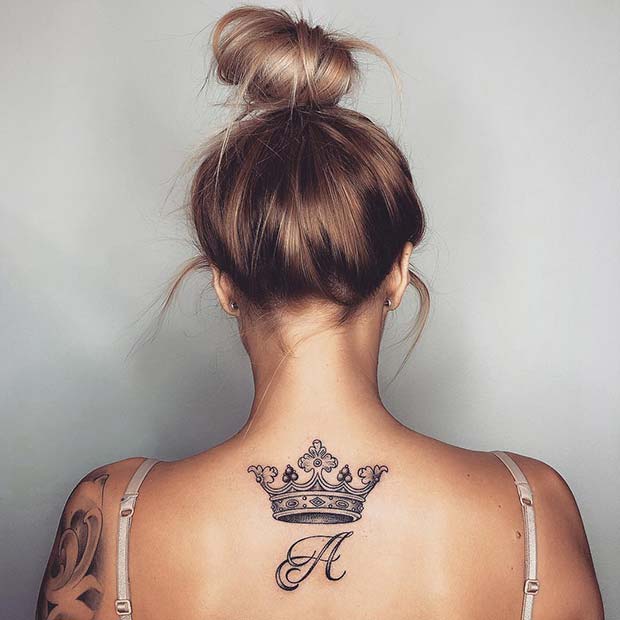 Beautiful Crown Back Tattoo Idea
