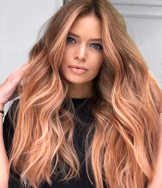 Beautiful Rose Gold Hair with Loose Waves