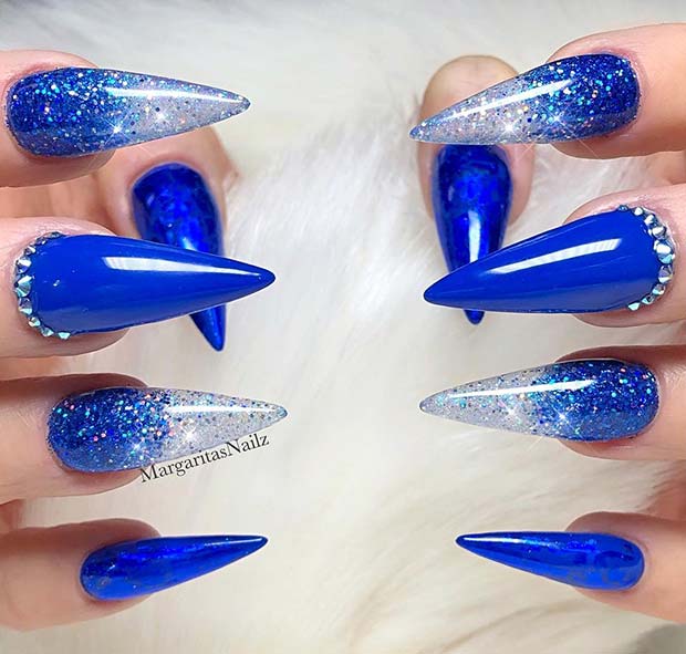 Blue Nails with Glitter Ombre