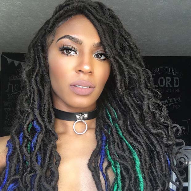 Blue and Green Faux Locs