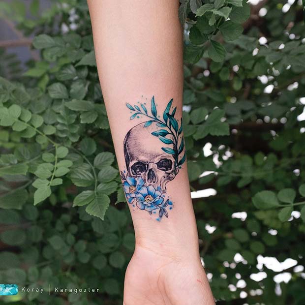 Botanical Skull Tattoo Idea
