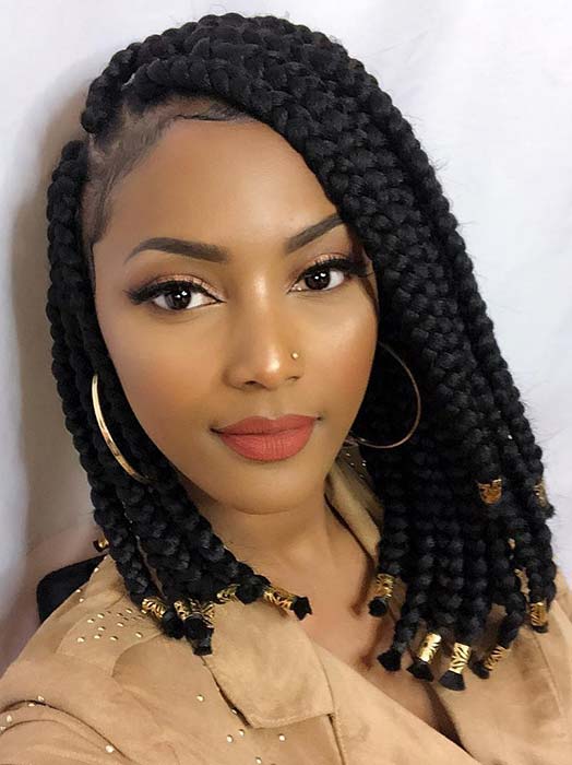 Black Braided Bob with Gold Hair Cuffs 