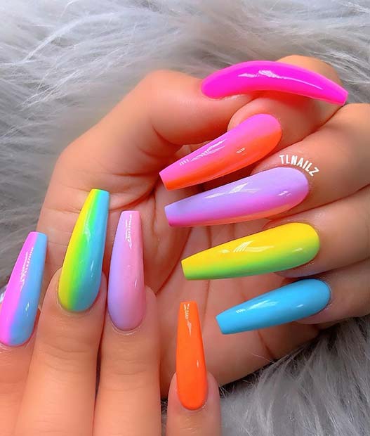 Long, Candy Neon Nails