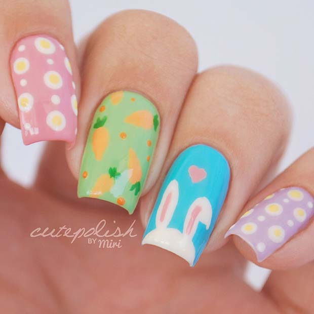 Carrots and Bunnies Easter Nails