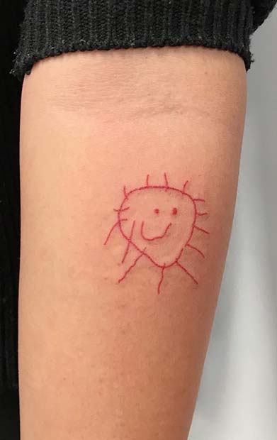 Child's Sunshine Drawing into a Tattoo 