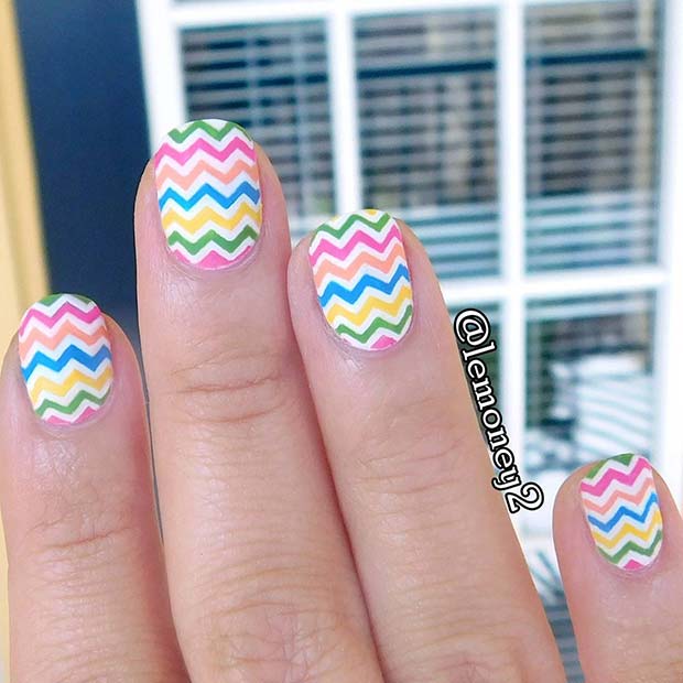 Colorful Chevron Easter Nails