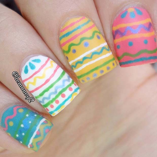 Colorful Easter Egg Pattern Nails