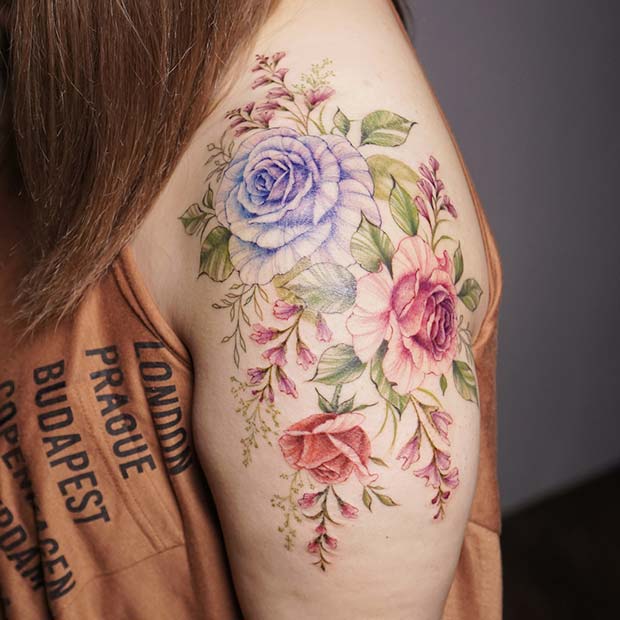 Colorful Rose Tattoo Idea