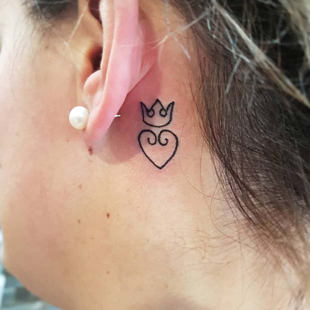 Tiny Heart and Crown Tattoo Design