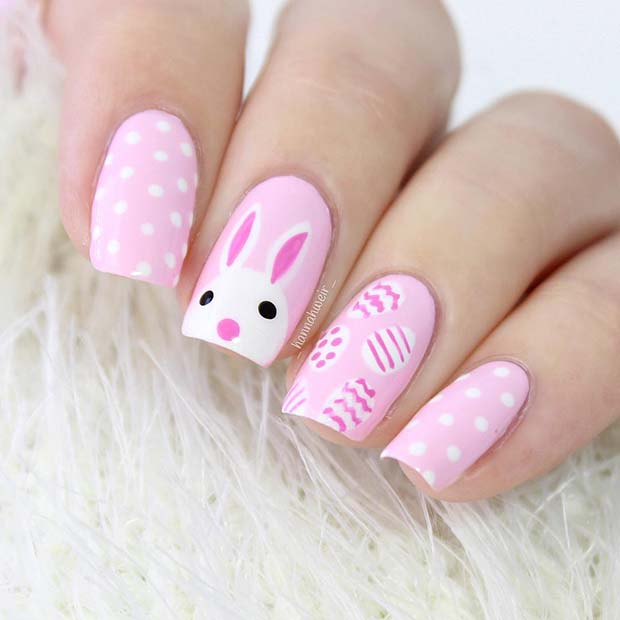 Cute Pink and White Easter Nails