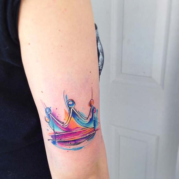 Cute and Colorful Watercolor Crown Tattoo 