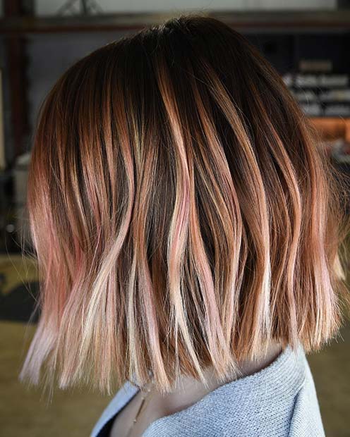 Dark Hair with Rose Gold Highlights