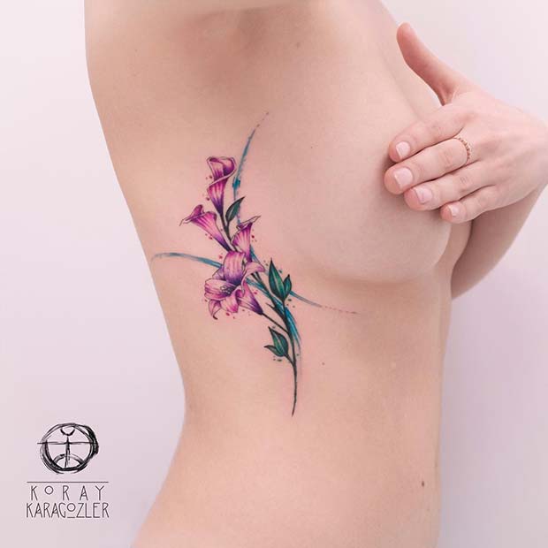 Floral Rib Tattoo Idea for Women 