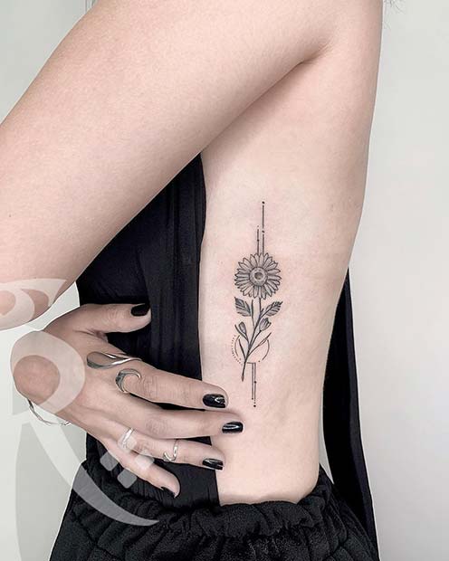 Simple Flower Rib Tattoo