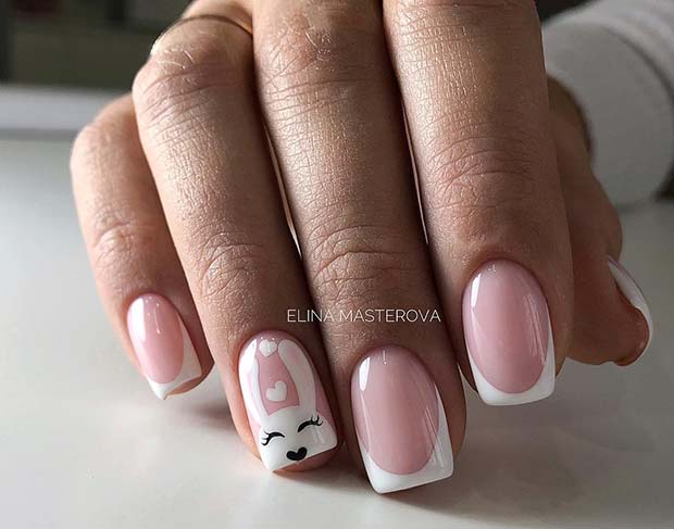 French Manicure with Easter Bunny Design