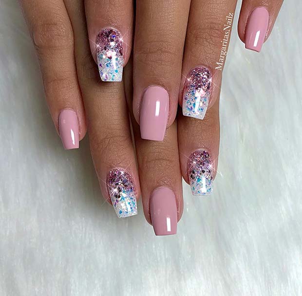 Glitter and Light Pink Nails