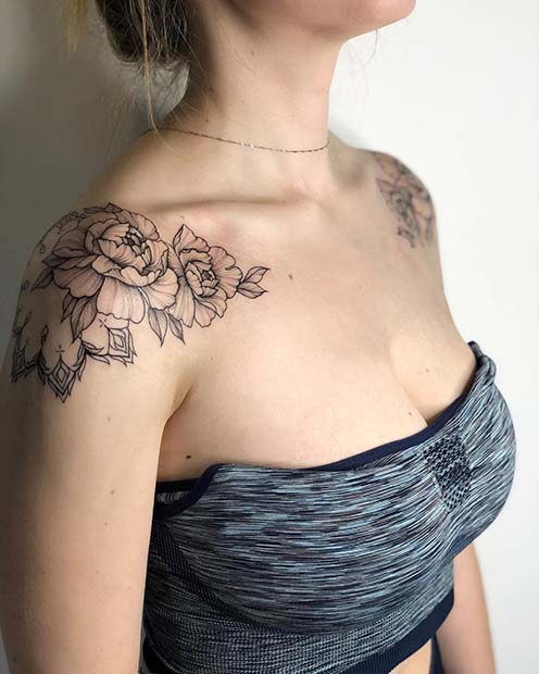 Matching Floral Shoulder Tattoos