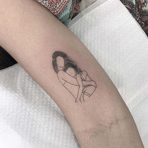 Idea de Tatuaje de Retrato de Madre e Hijo