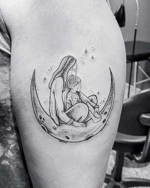 Mother and Son on the Moon Tattoo Idea
