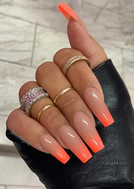 Neon Orange and Nude Ombre Nails