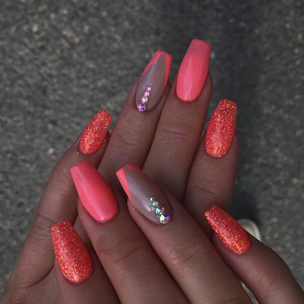 Pink Neon Nails with Glitter 