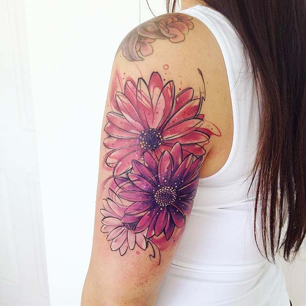 Pink and Purple Flower Tattoo