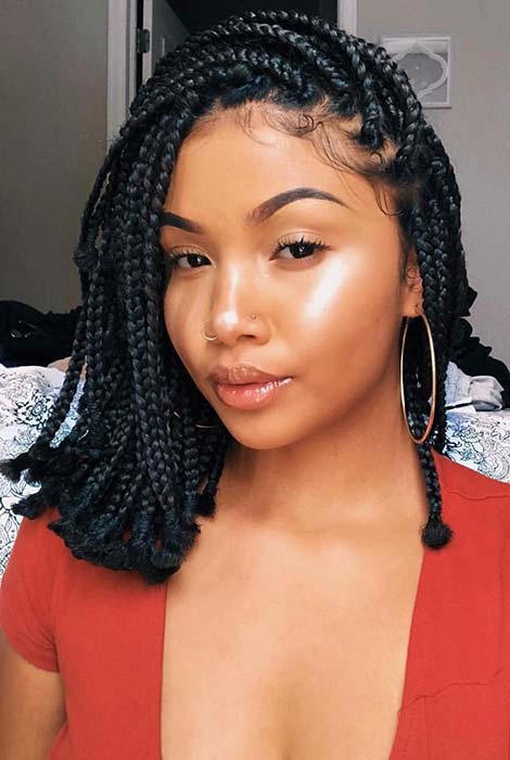 Side Swept Box Braid Bob