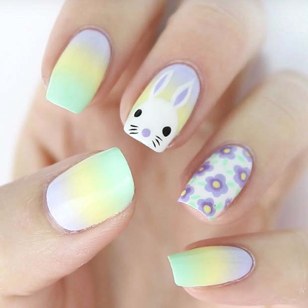 Spring Flower and Bunny Nails