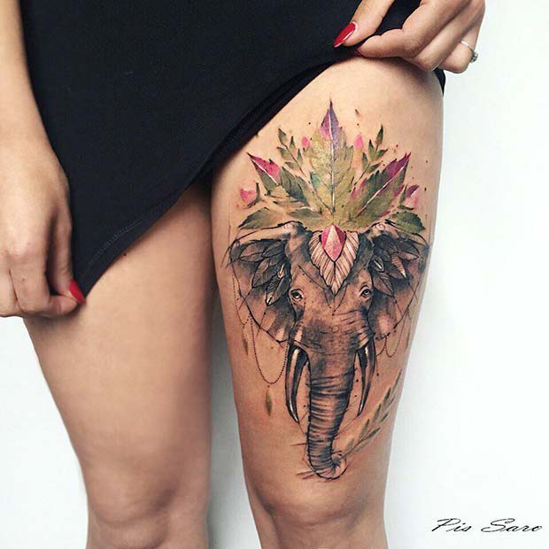 Statement Elephant Thigh Tattoo 