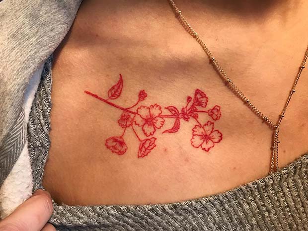 Stylish Floral Collarbone Tattoo