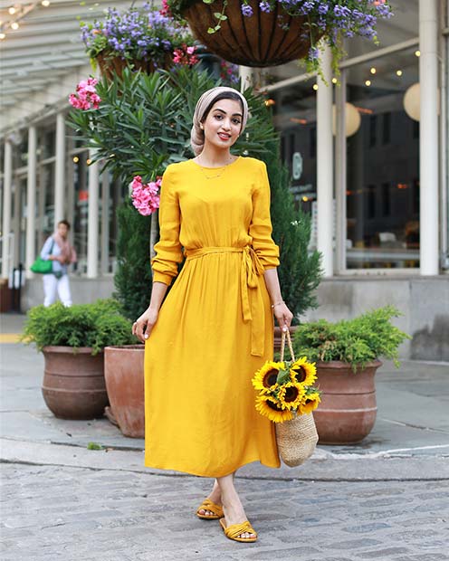 Summery Yellow Dress and Slippers 