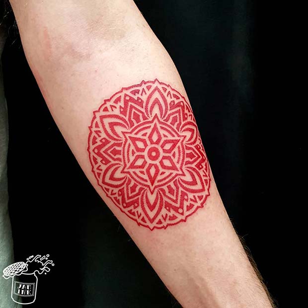 Trendy Red Mandala Tattoo