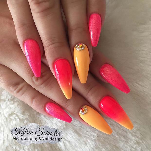  Pink and Orange Nail Design