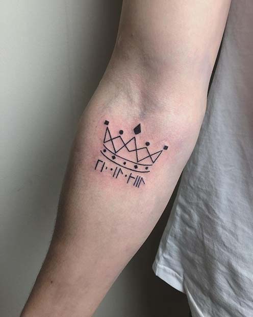 Unique Crown Tattoo Idea with Runes