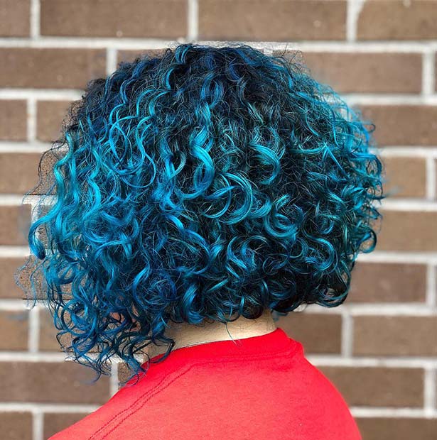 Vibrant Blue Curly Bob