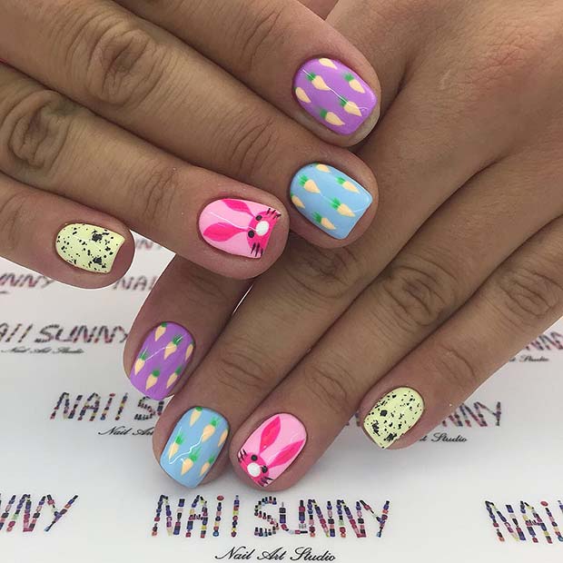 Vibrant Easter Bunny Nails