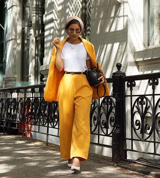 Vibrant Yellow Jacket and Trousers Outfit 
