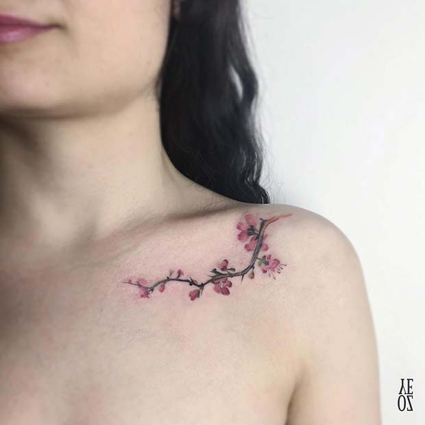  Watercolor Cherry Blossom Tattoo Idea
