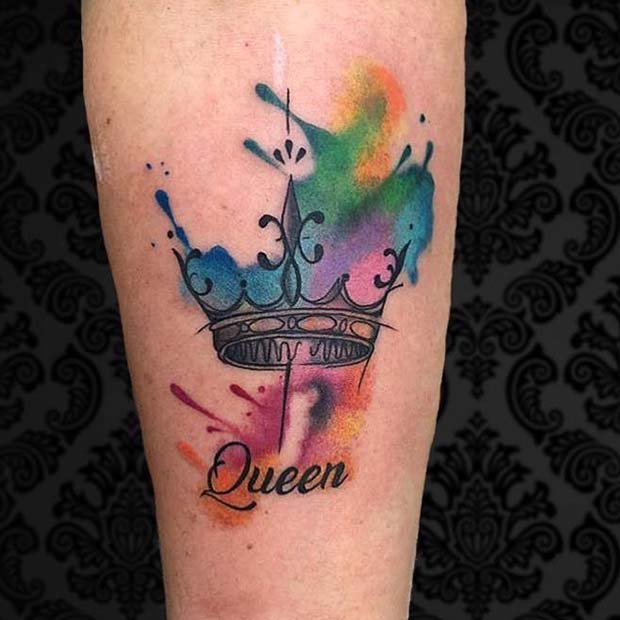 Watercolor Crown Tattoo Design
