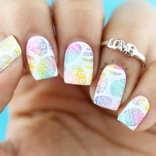 White Nails with Easter Print