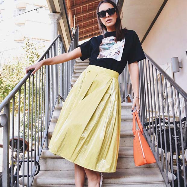 Yellow Skirt and T-Shirt Outfit 