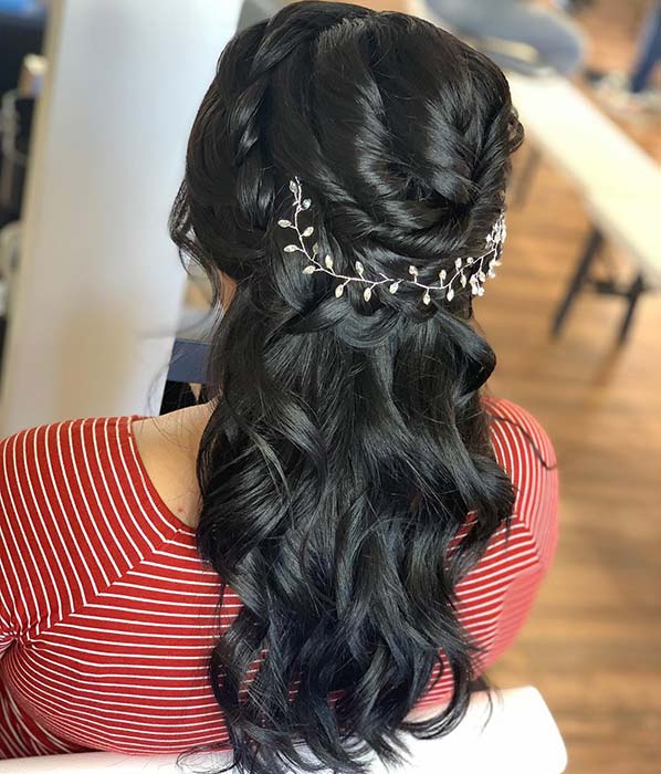 Curly Half Updo with Sparkly Accessory