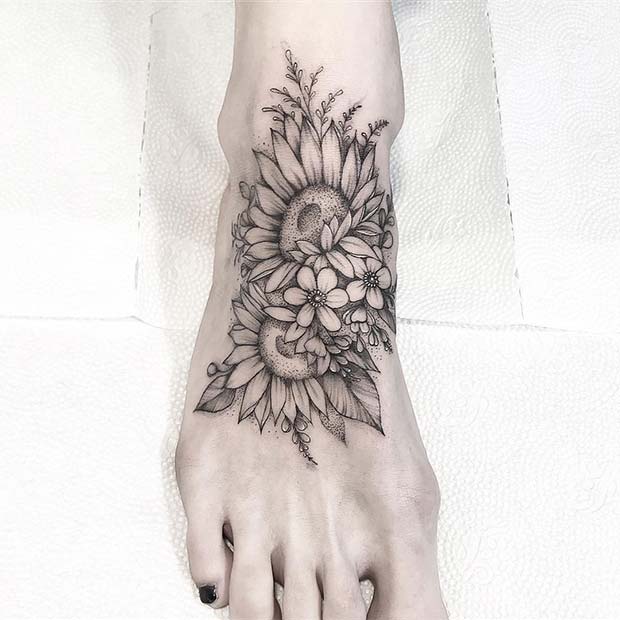 Beautiful Floral Foot Tattoo